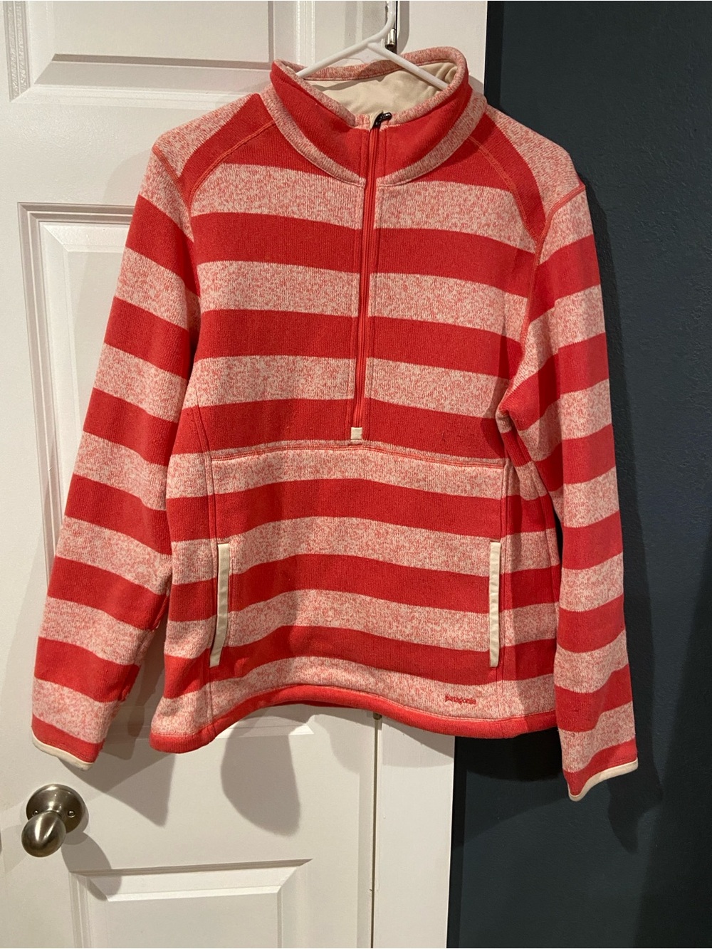 Patagonia Pink Striped Quarter-Zip Pullover